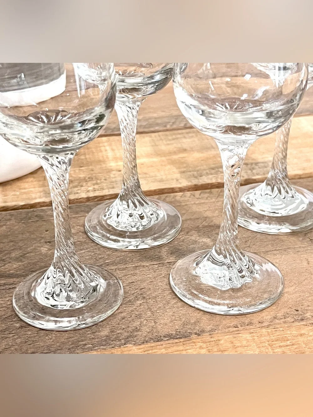 Vintage Handblown Gold Rim Champagne Flutes Twisted Stem Lattice Scroll Set of 5